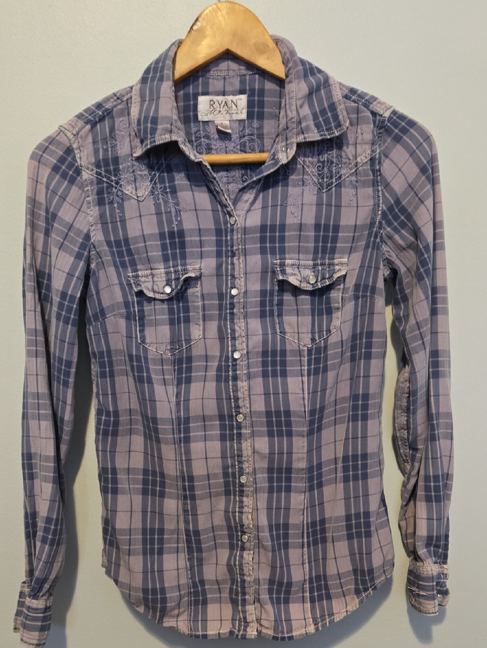 RYAN Vintage Supply Blue/purple Plaid Button-Up Silk Blend Shirt